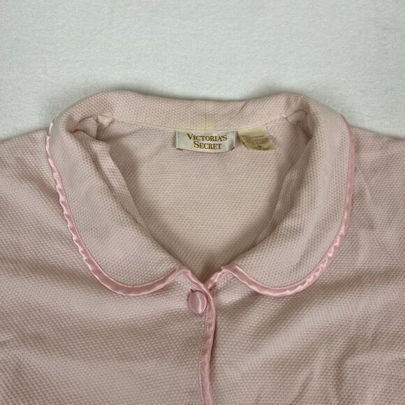 Vintage Victoria's Secret Smooth Satin Detail Night Crop Pale Pink Button Shirt - Picture 3 of 11